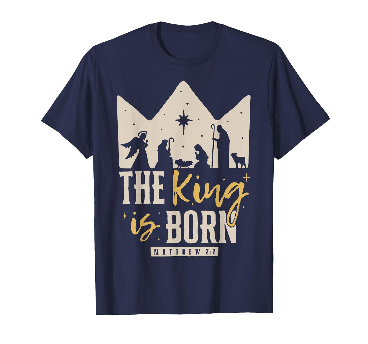 Retro Religious Christmas The King is Born Christian T-Shirt