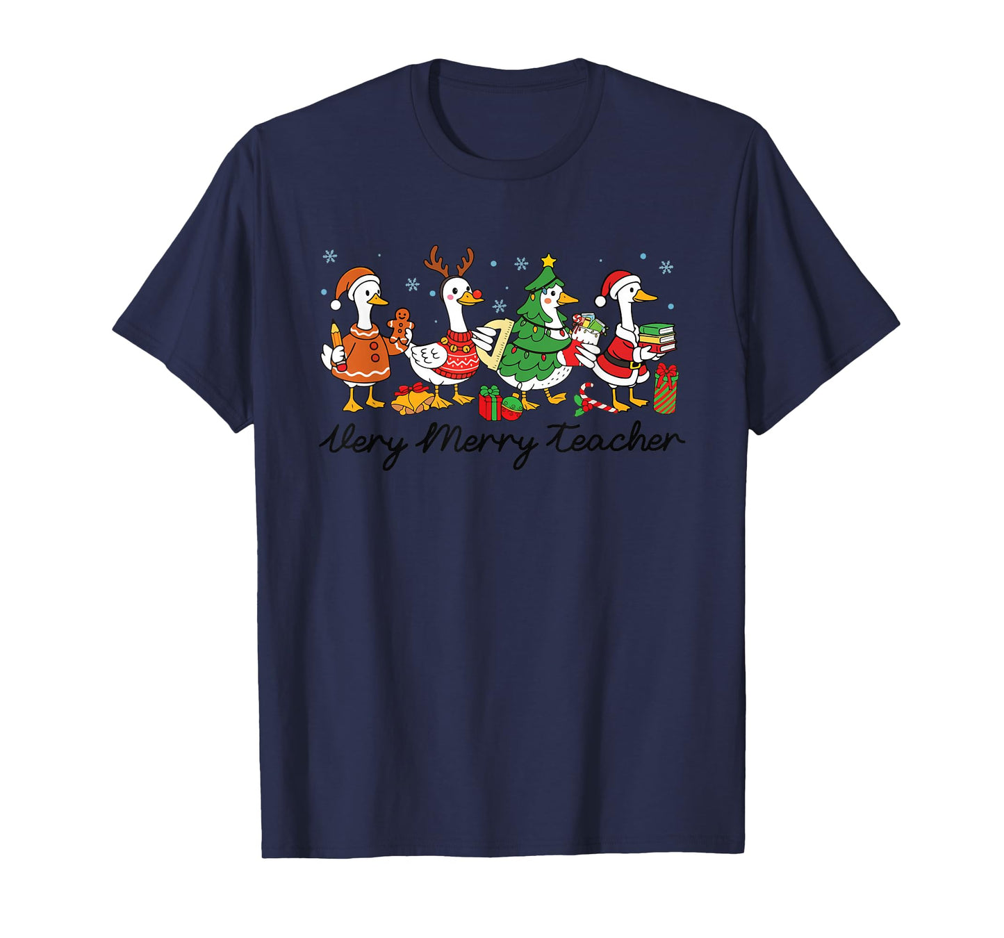 Very Merry Teacher Christmas Funny Goose Silly Holiday Party T-Shirt