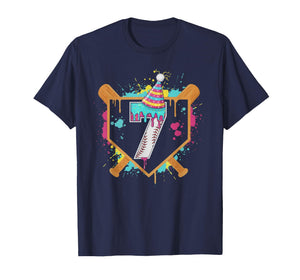 7th Birthday Baseball Ice Cream Drip 7 Year Old Birthday Boy T-Shirt