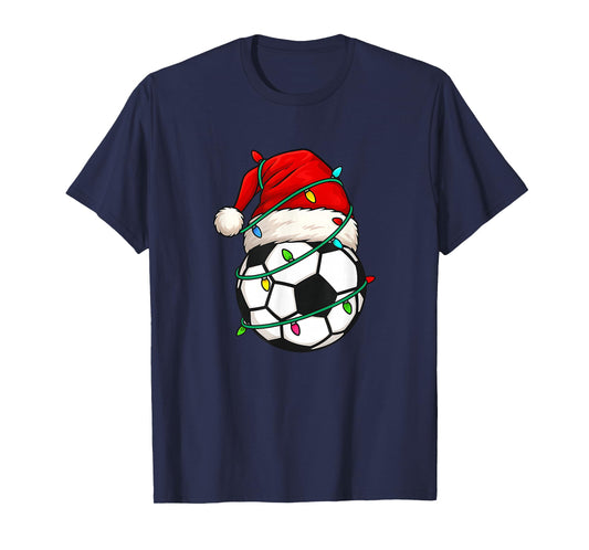 Soccer with Santa Hat Funny Christmas Xmas Gift T-Shirt