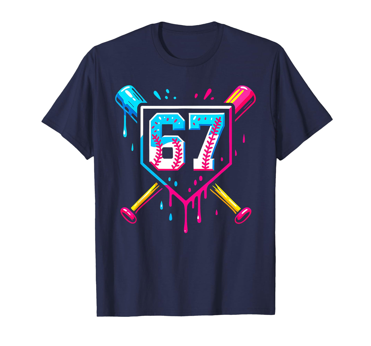 Baseball Ice Cream Drip Number 67 Player 67th Birthday 67 T-Shirt