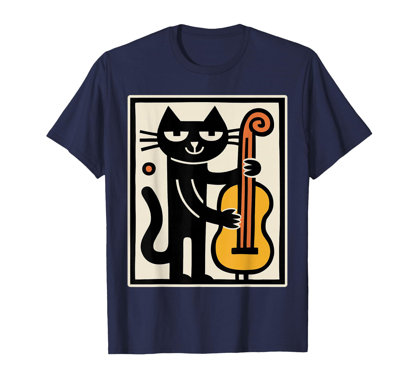 Cat Playing Contrabass Upright Bass Music Art T-Shirt