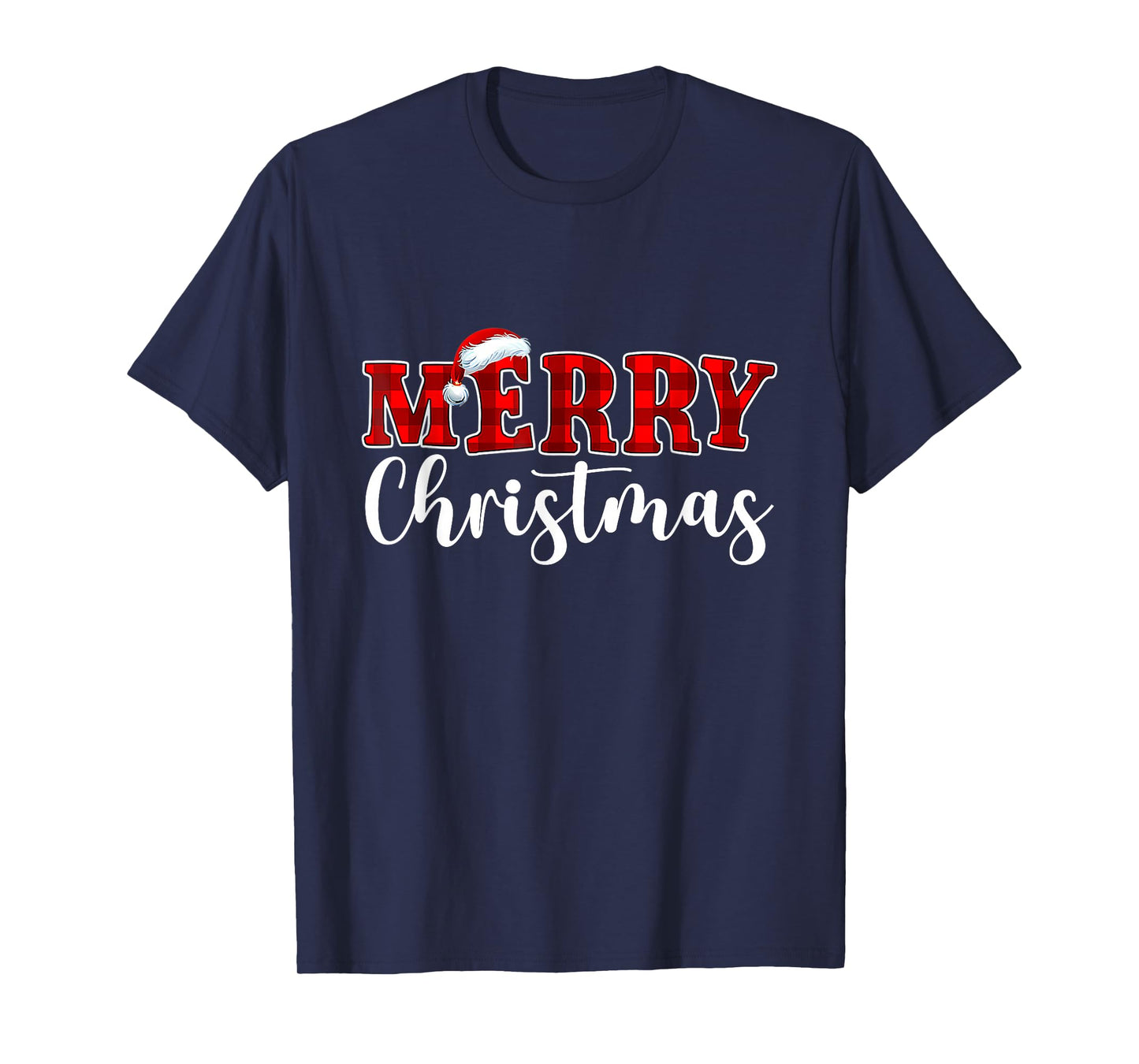 Merry Christmas Buffalo Plaid Red Santa Hat Xmas Pajamas T-Shirt