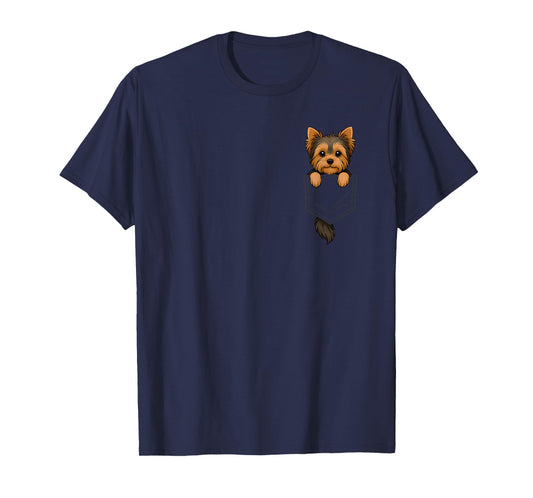 Funny Yorkshire Terrier Peeking in Pocket Dog Puppy Lover T-Shirt
