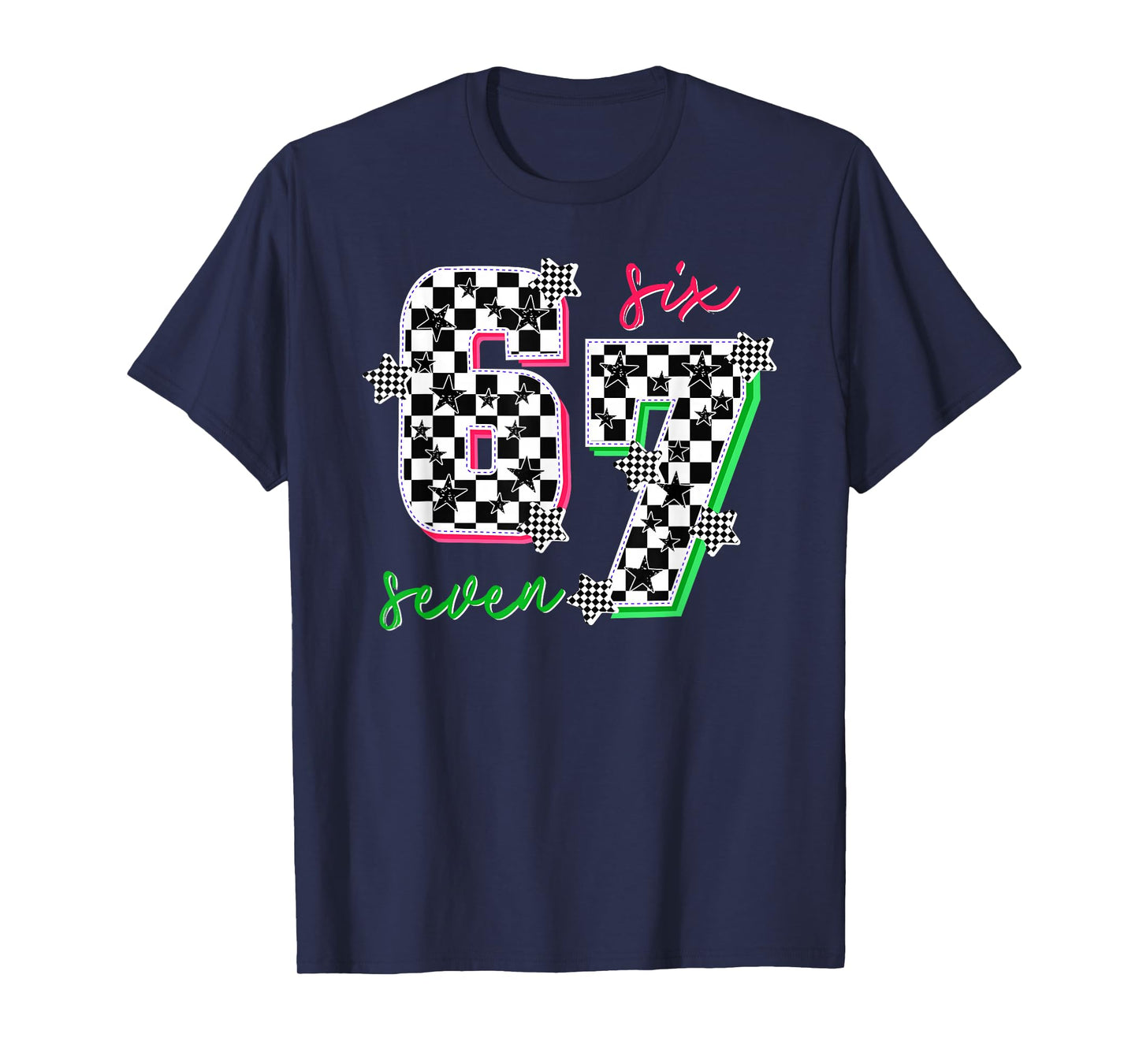 Pink and Green 67 Six Seven Meme Checkered 6 7 Girls Women T-Shirt