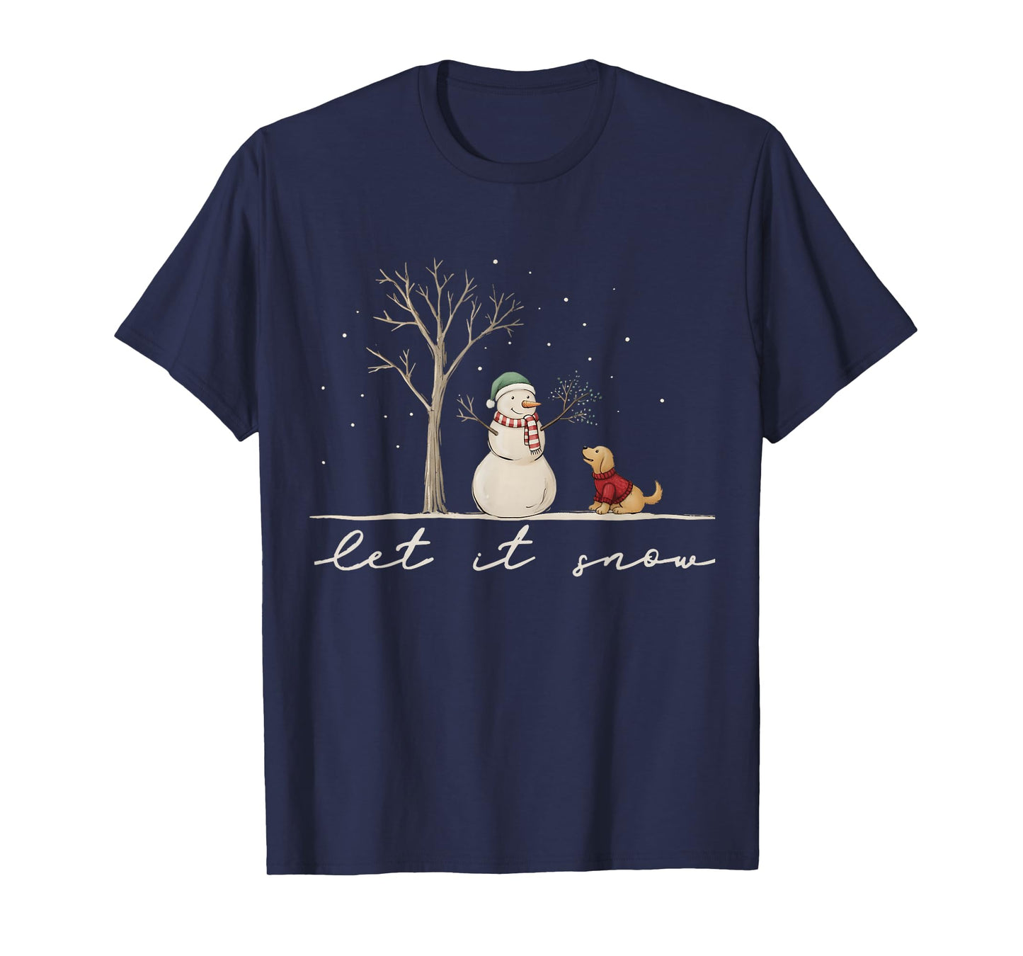 Cute Let It Snow Funny Snowman Dog Winter Christmas Family T-Shirt