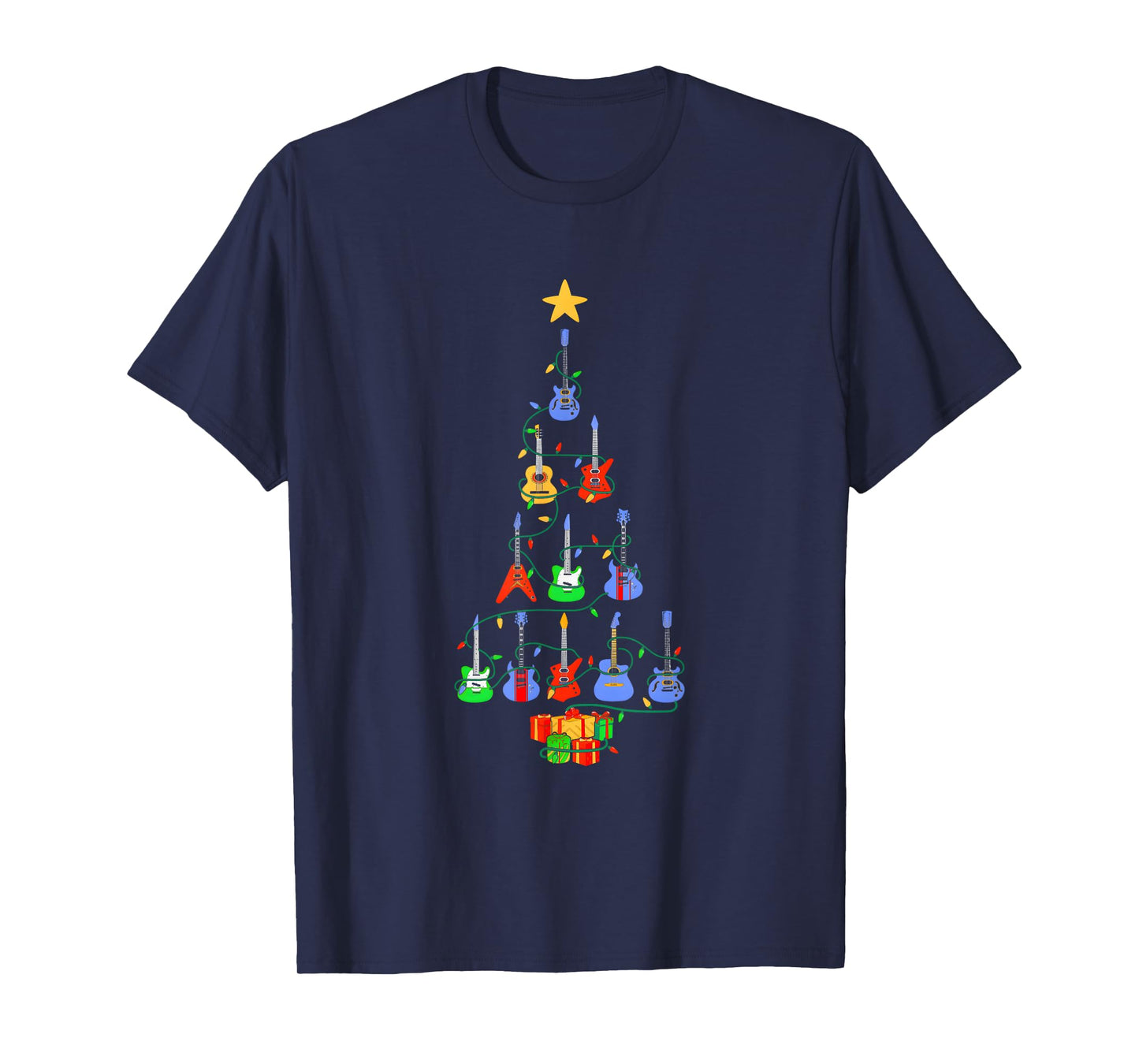 Guitar Christmas Tree Lights Rock Music Holiday Guitarist T-Shirt