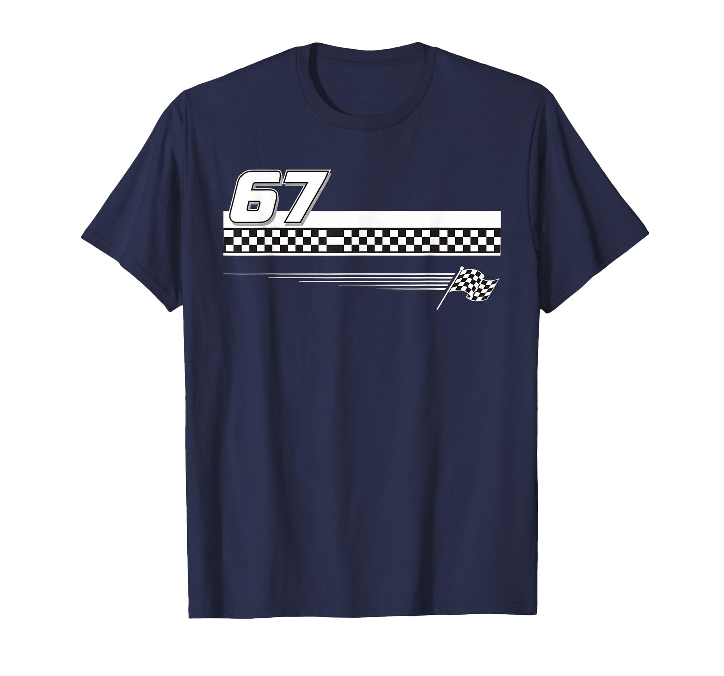 Pit Crew Race car Racing Checkered Flag 67 six Seven Meme T-Shirt