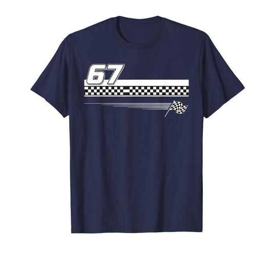 Pit Crew Race car Racing Checkered Flag 67 six Seven Meme T-Shirt
