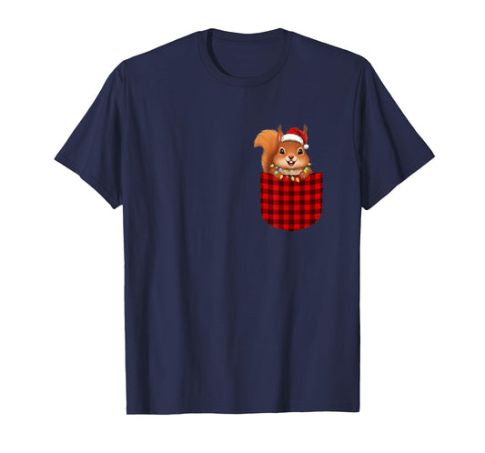 Squirrel Buffalo Red Plaid Pocket Christmas Funny Men Women T-Shirt