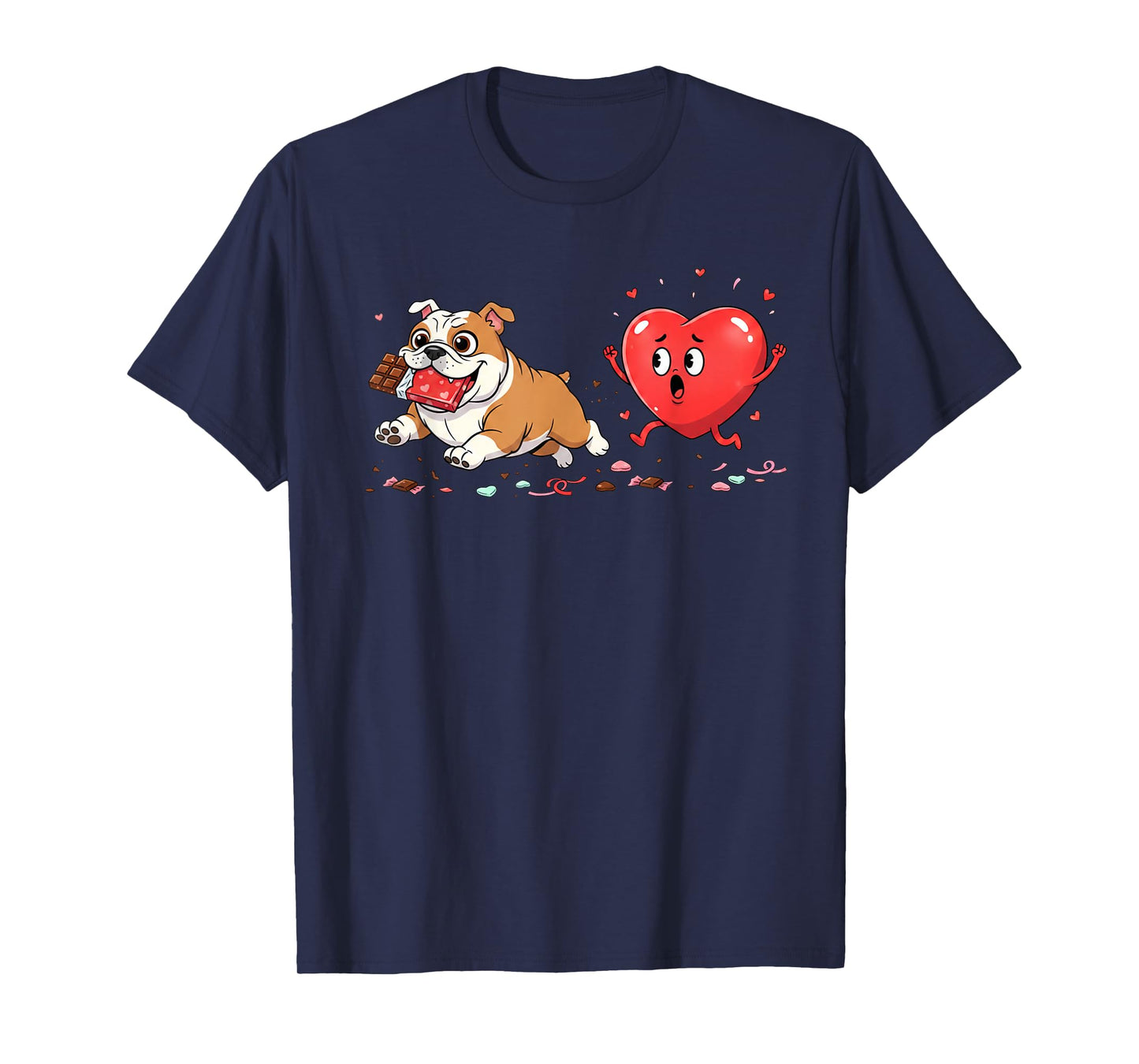 Funny English Bulldog Heart Valentine Dog Womens Mens Kids T-Shirt