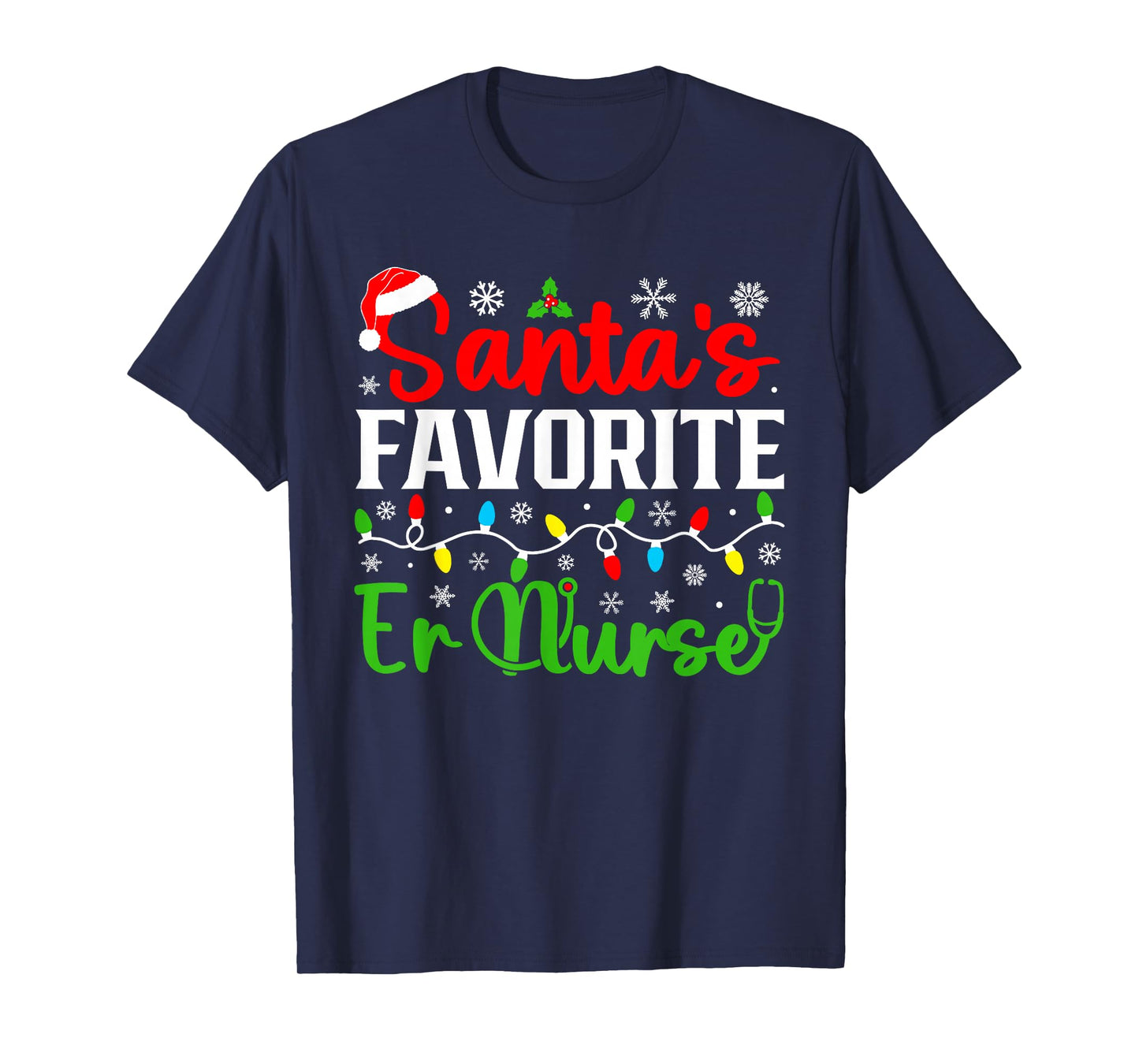 Santa's Favorite Er Nurse Funny Christmas Family Matching T-Shirt