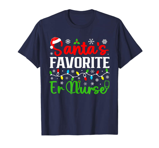 Santa's Favorite Er Nurse Funny Christmas Family Matching T-Shirt