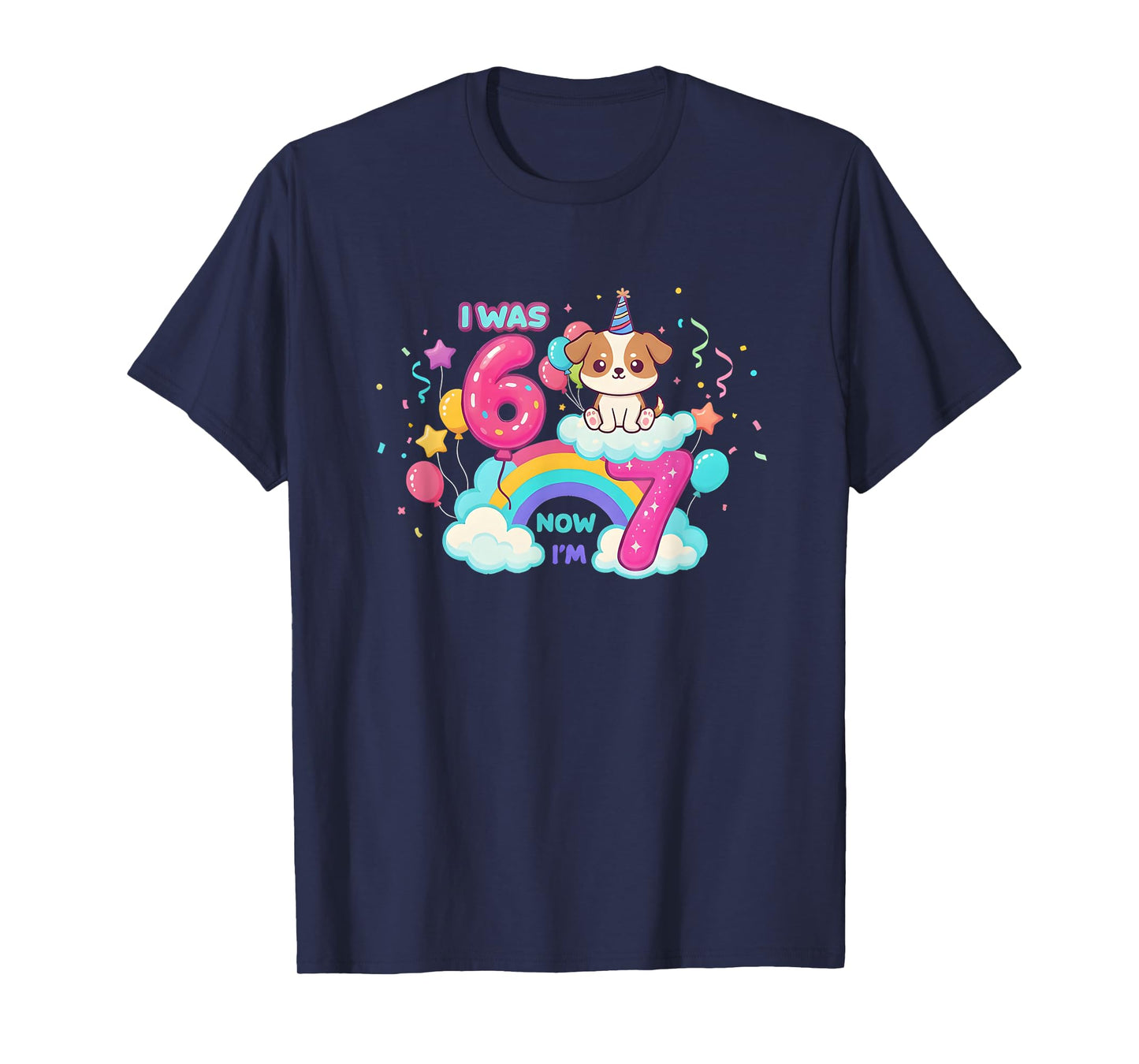 I was 6 Now I'm 7 Kawaii Dog 7th Birthday Funny 67 Meme Kids T-Shirt