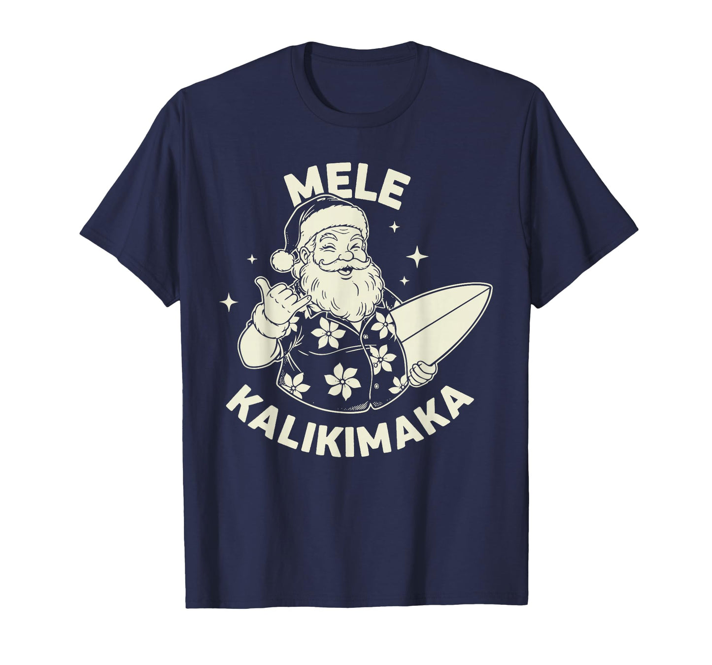 Retro Christmas Mele Kalikimaka Santa Shaka Hawaii T-Shirt