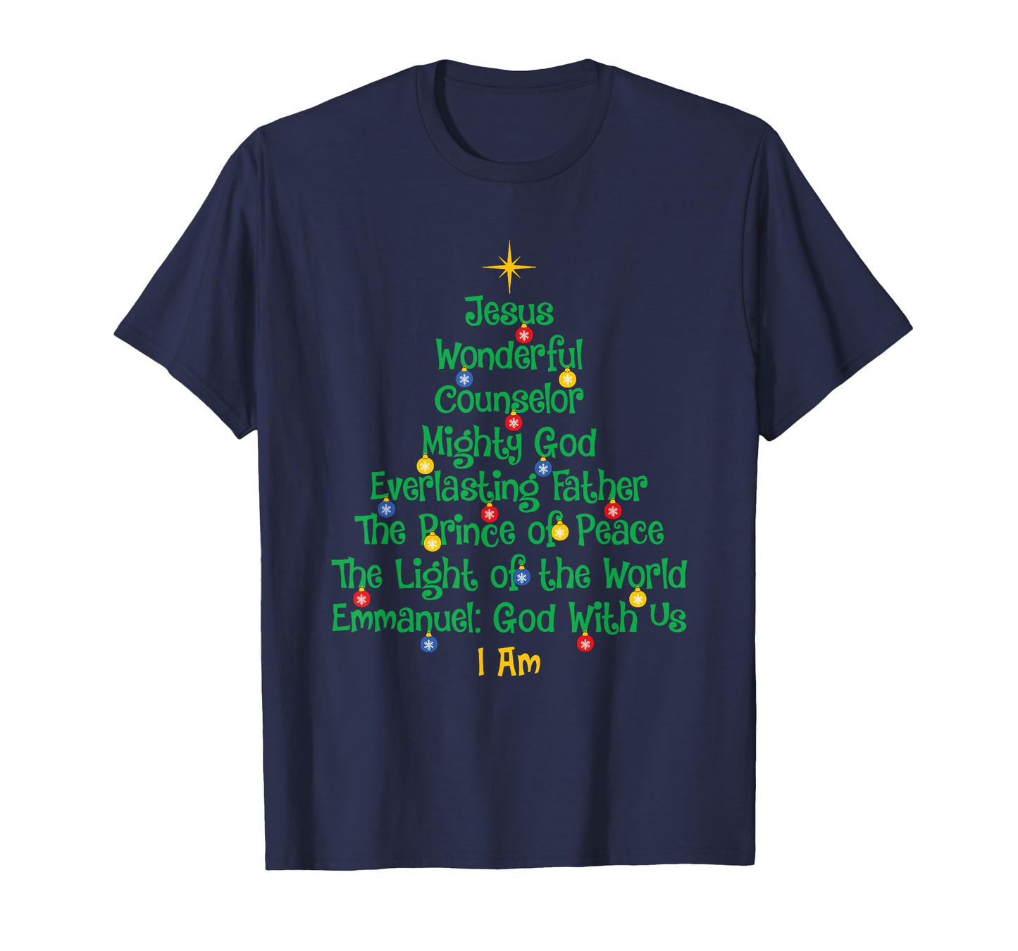 Christian Christmas Tree Jesus Names Religious Xmas Holiday T-Shirt