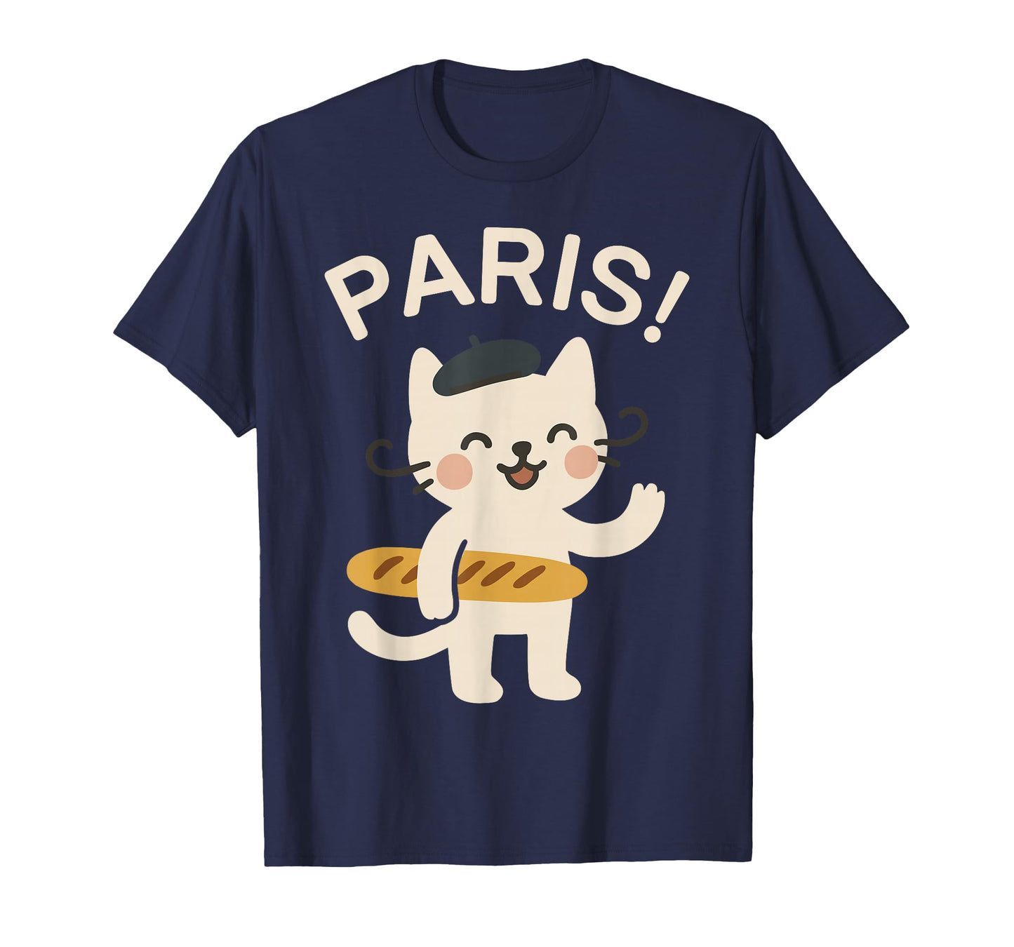 French Cat with Baguette Cute Cat Paris Funny Animal T-Shirt