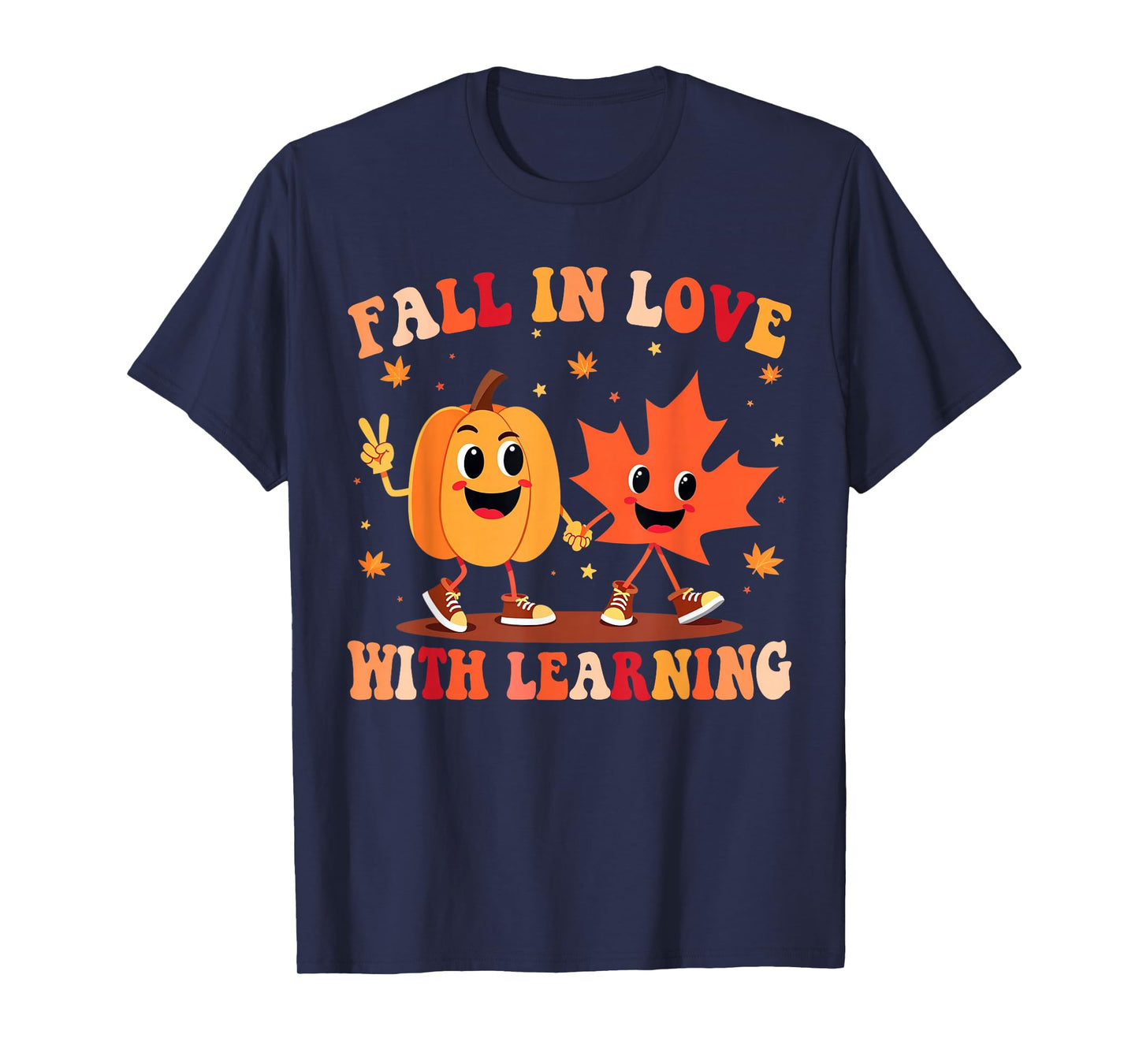 Retro Fall in Love with Learning Autumn Pumpkin Teacher Gift T-Shirt