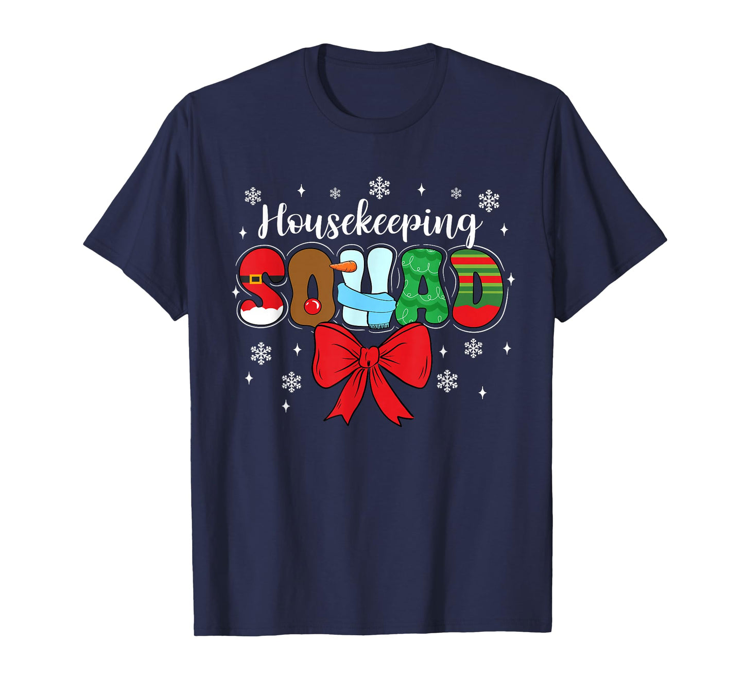 Housekeeping Squad Bow Pencil Housekeeper Funny Christmas T-Shirt