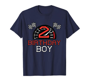 Kids 2 Birthday Boy Speedometer Race Flag 2nd Bday Boys Kids T-Shirt