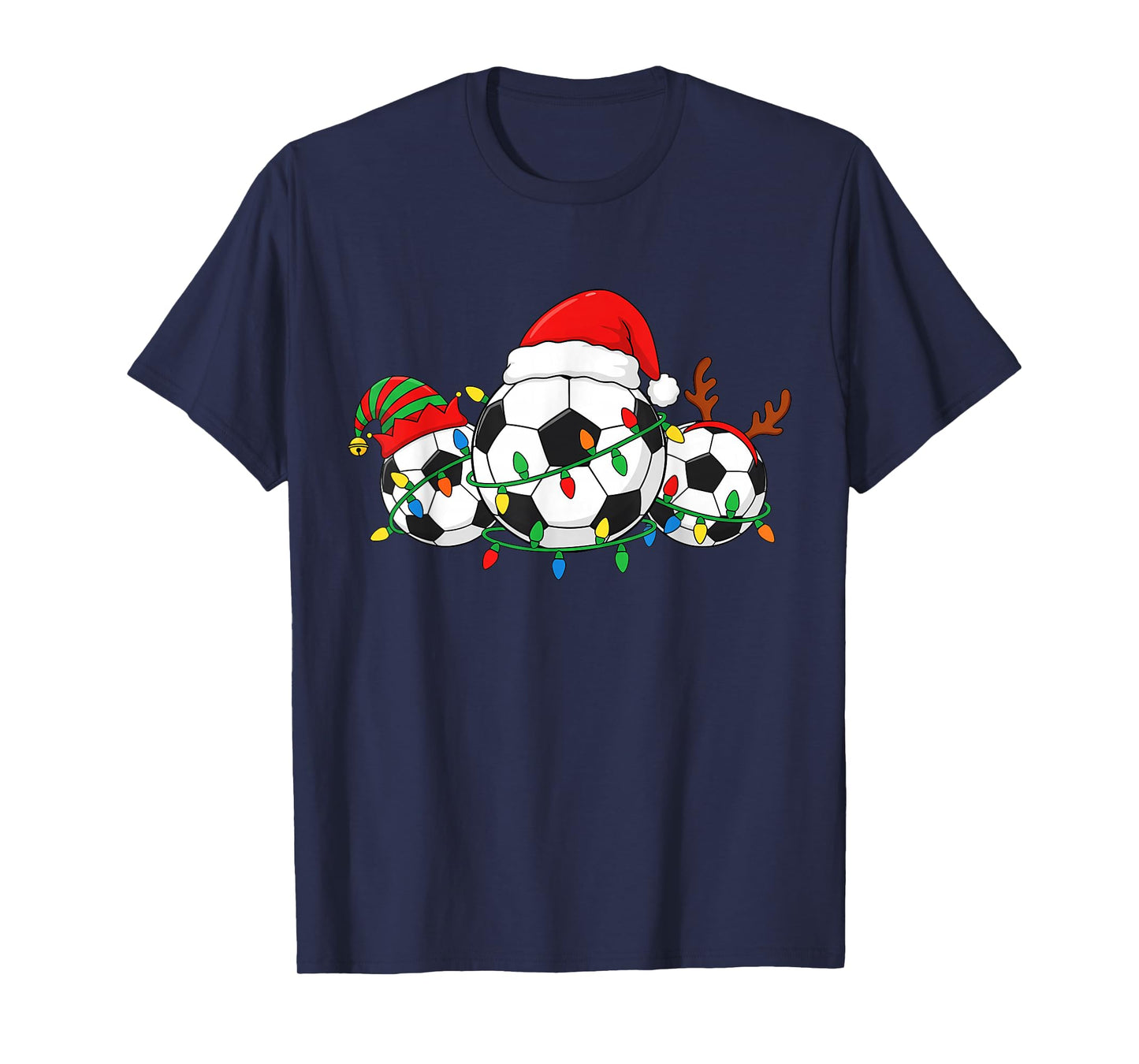 Soccer Christmas Player Santa Hat Xmas Sport Men Kids T-Shirt