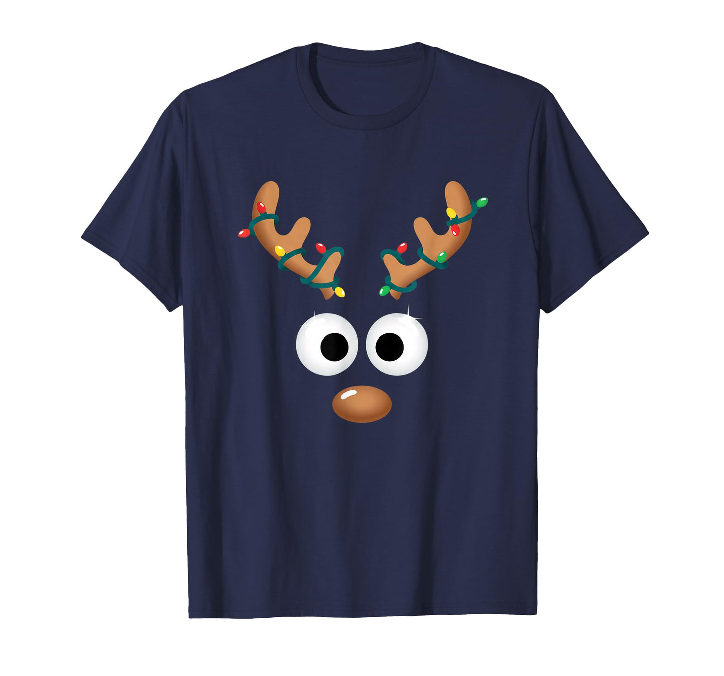 Christmas Cute Reindeer Face Antlers Wrapped in Lights Funny T-Shirt