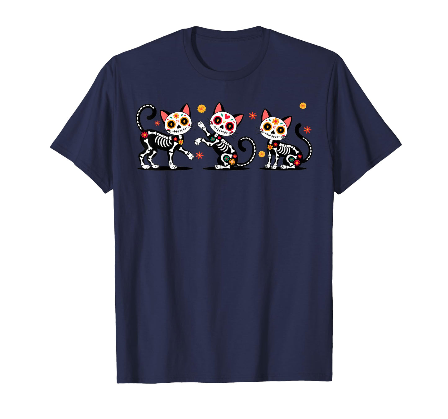 Day of The Dead Colorful Skeleton Cats Mexican Halloween T-Shirt
