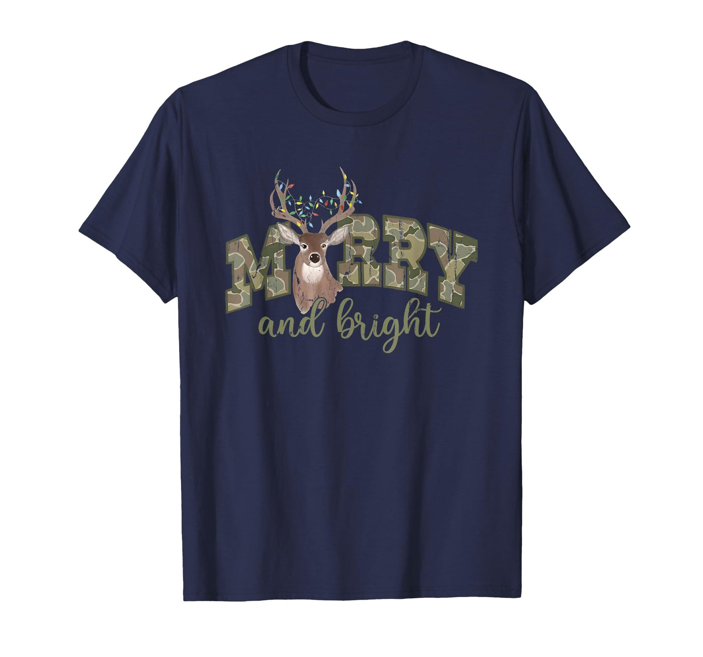 Merry and Bright, Camo Deer, Hunter Christmas T-Shirt