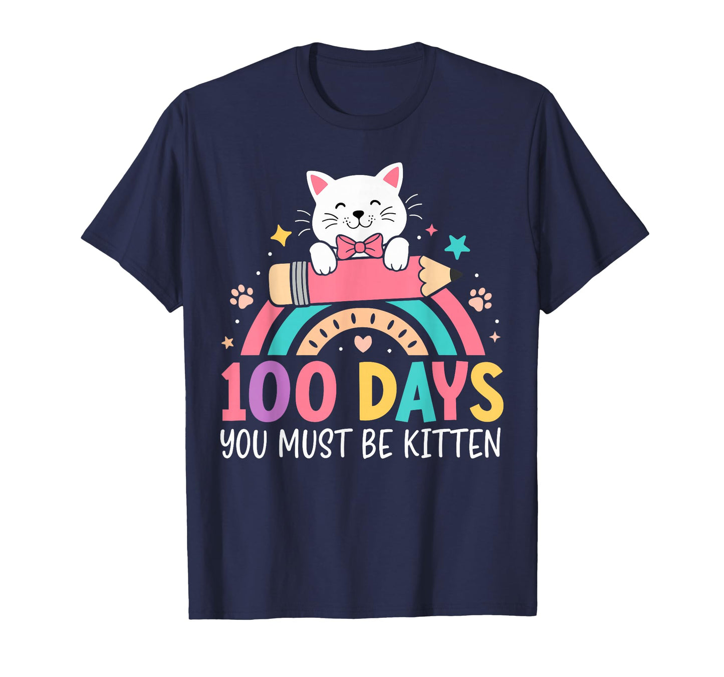 Girls 100 Days of School Cat Bow 100th Day of School Kids T-Shirt