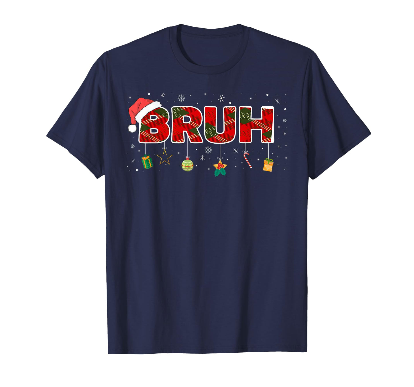 Bruh Funny Christmas Red Plaid Teens Boys Kids Xmas Pajamas T-Shirt