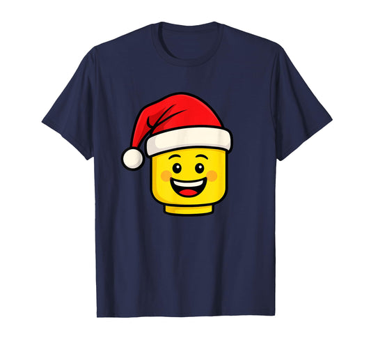 Christmas Building Bricks Head with Santa Hat Master Builder T-Shirt
