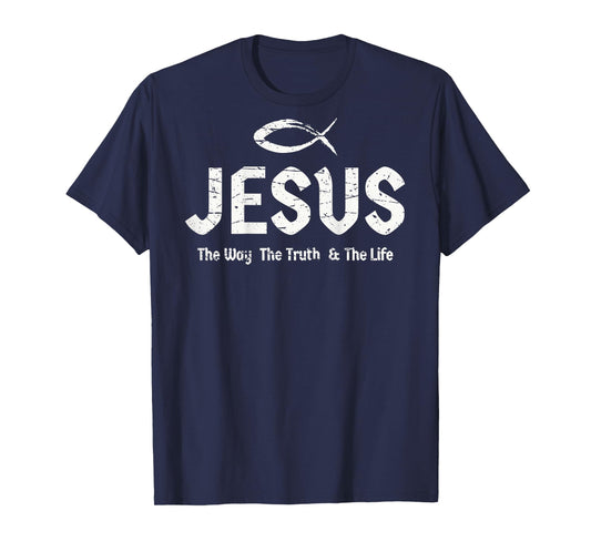 (Art on Back) Bible John 14:6 Jesus Way Truth Life Christian T-Shirt