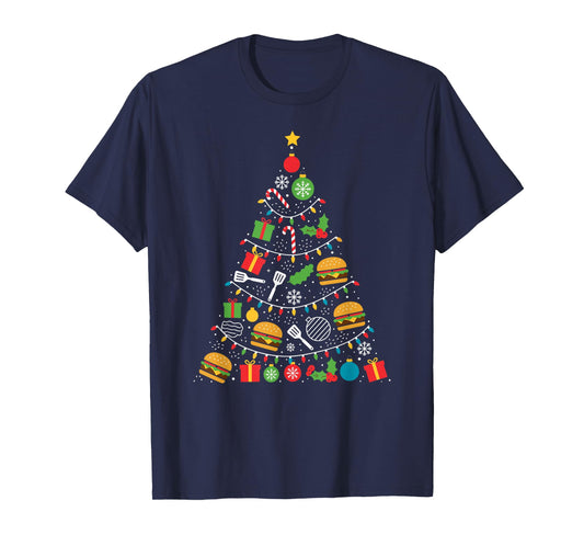 Hamburger Christmas Tree Lights Xmas Womens Mens Kids T-Shirt