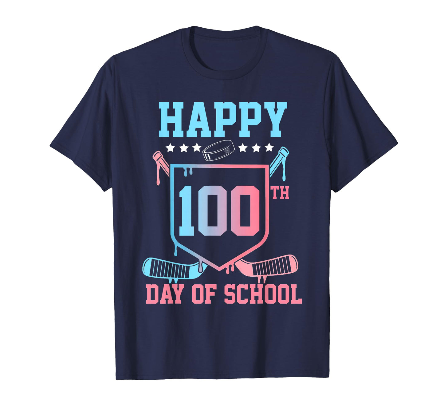 Happy 100th Day of School Boys Kids Hockey Drip 100 Days T-Shirt
