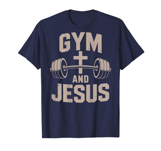 Christian Workout Gym & Jesus Weight Lifting Men On Back T-Shirt