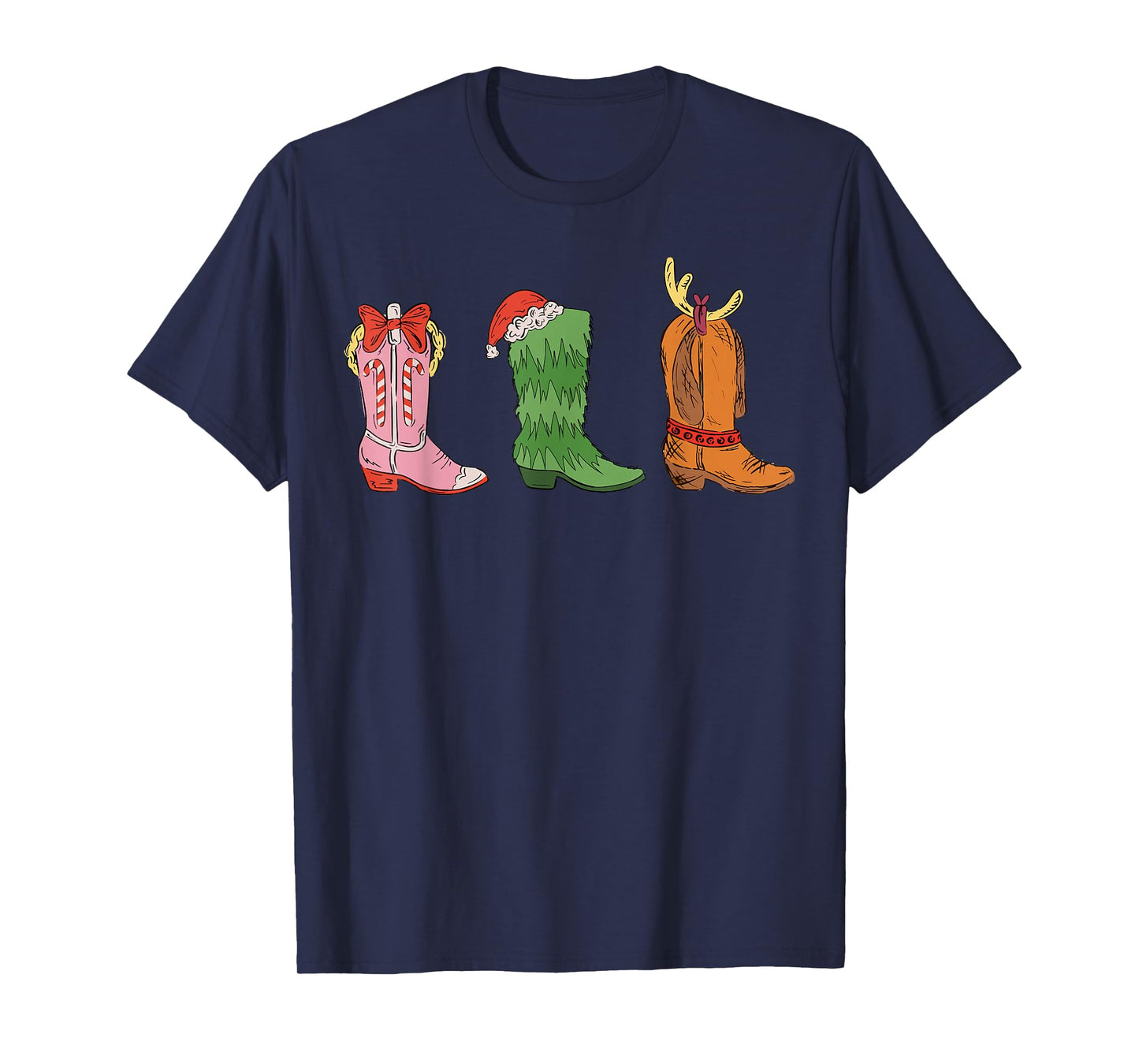 Christmas Cowboy Boot Funny Xmas Character Women Girls T-Shirt
