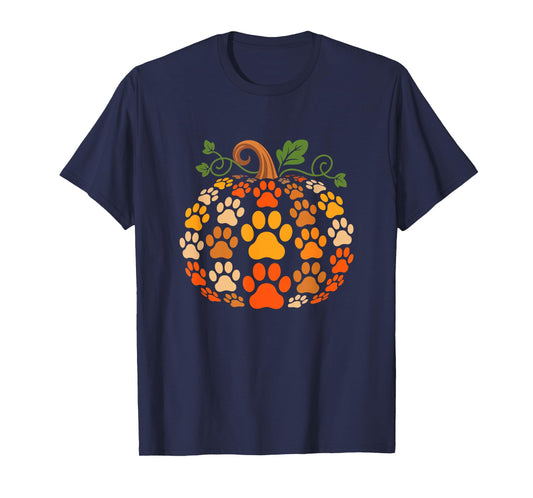 Dog Paws Fall Pumpkins Shape Thanksgiving Owner Kids Family T-Shirt