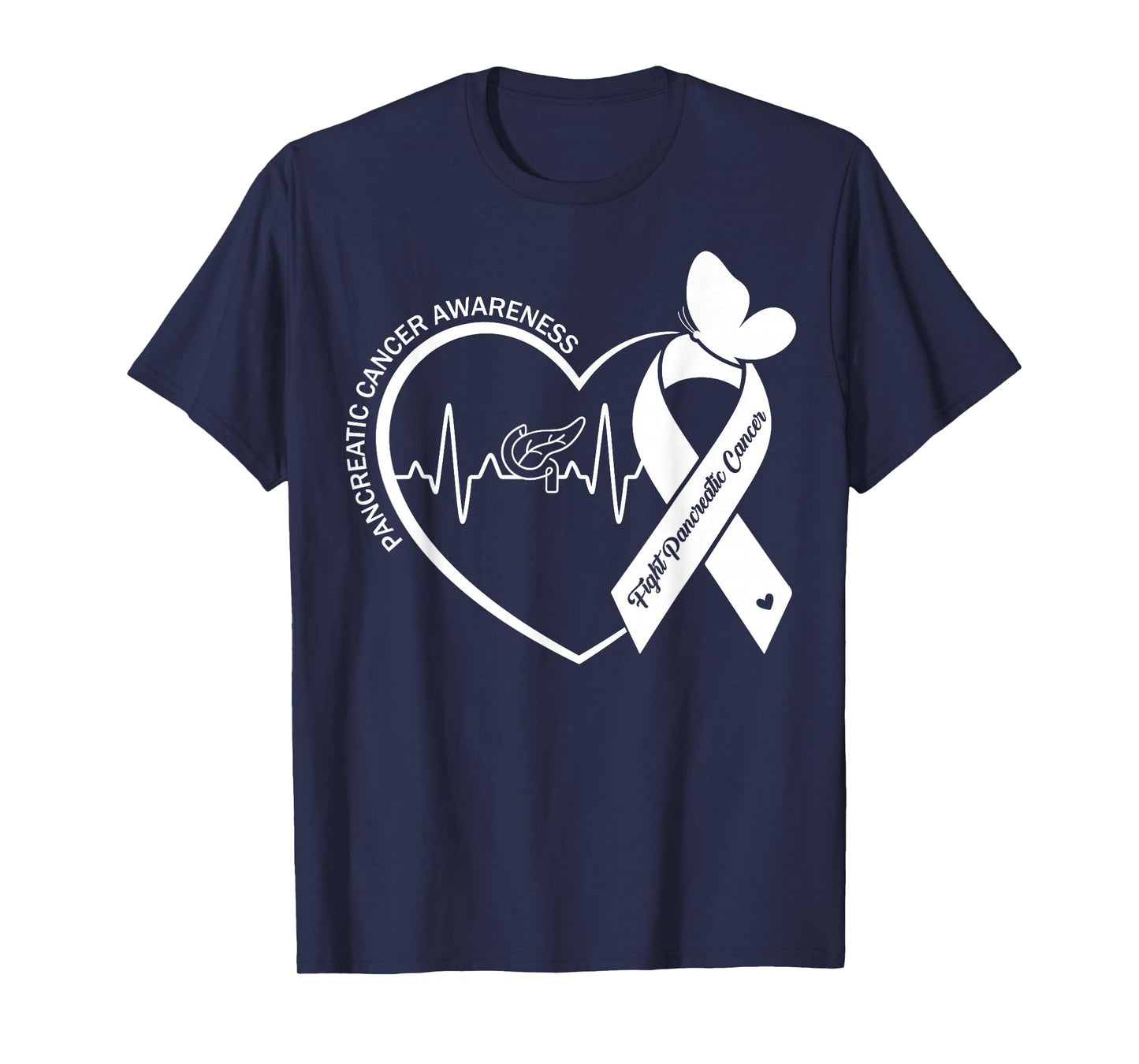 Pancreatic Cancer Awareness Heartbeat Purple Ribbon Support T-Shirt