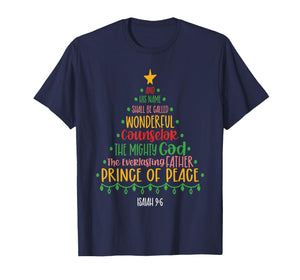 Christian Christmas Bible Verse Names of Jesus Tree Shaped T-Shirt