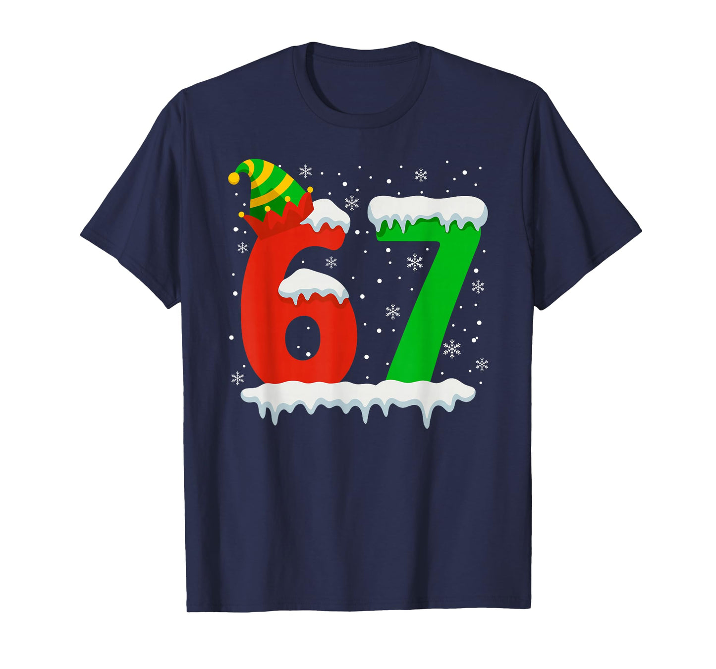 Funny Six Seven 67 Meme Saying 6 7 Elf Christmas Teens Boys T-Shirt
