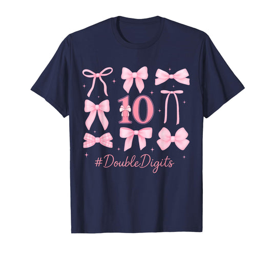 10th Birthday Coquette Bow Double Digits Birthday Girl Kids T-Shirt