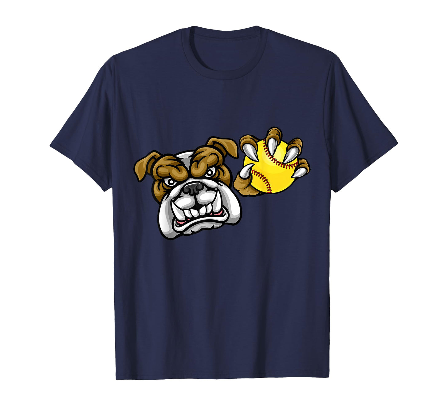 Bulldog Dog Cartoon Character Holding a Softball Ball T-Shirt