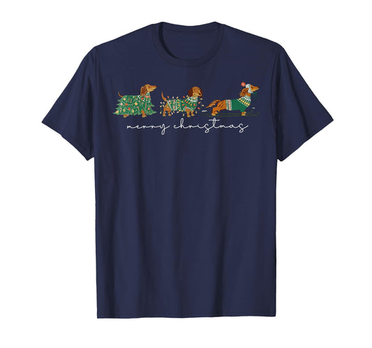 Cute Dachshund Merry Christmas Weiner Dog Lover Xmas Pajamas T-Shirt
