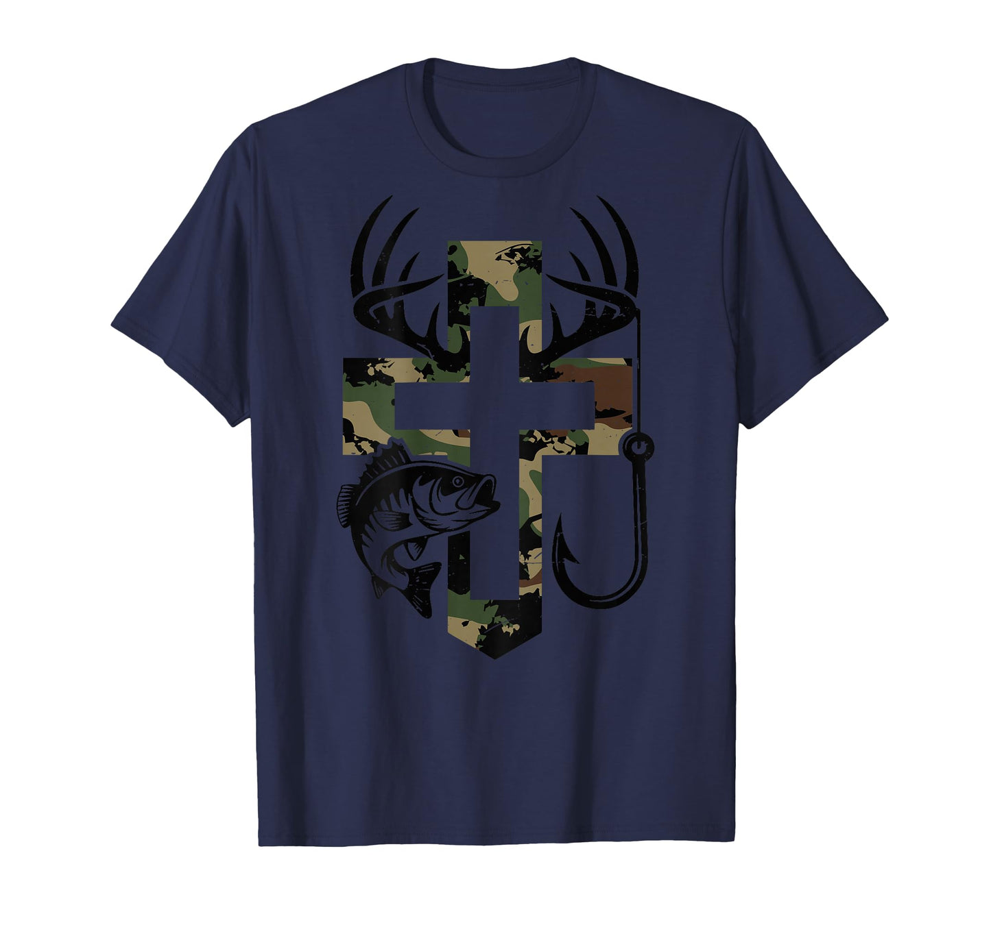 Youth Camo Faith Hunting Fishing Cross Hook Christian Jesus T-Shirt