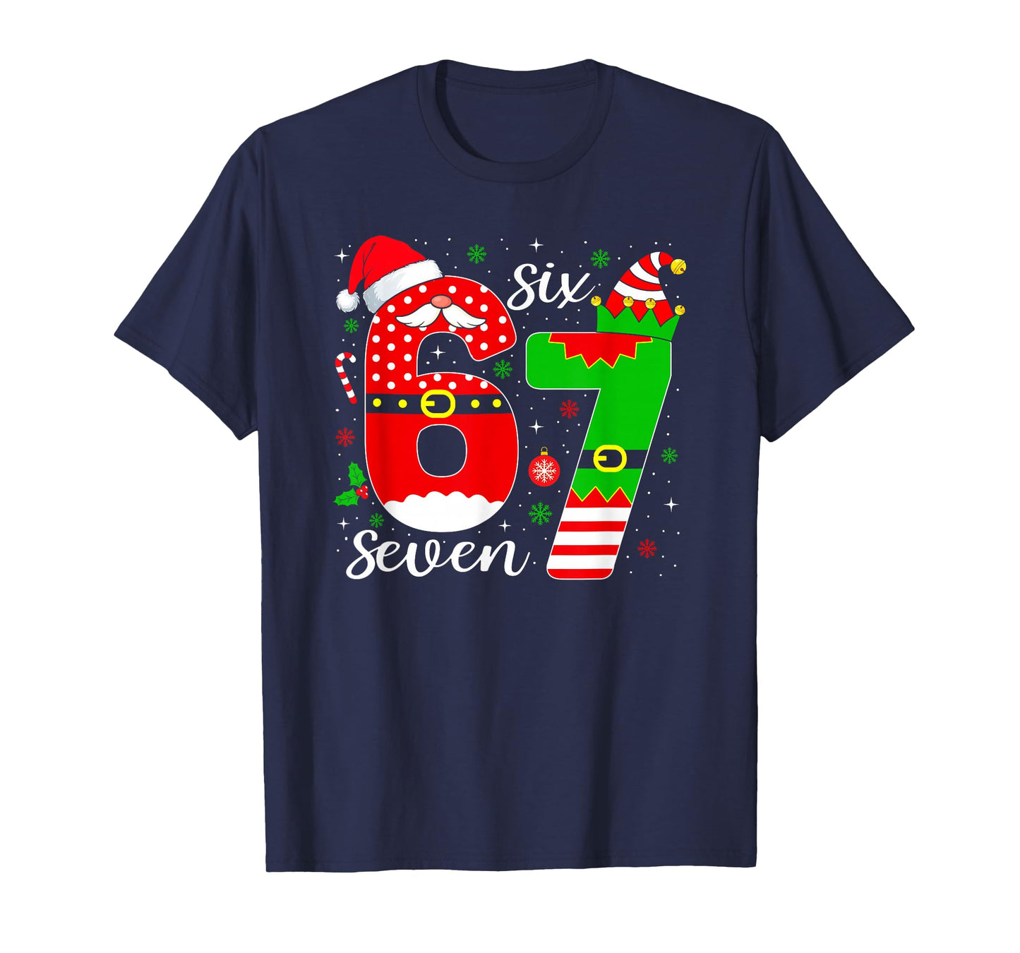 Number 67 Matching Six Seven 6 7 Meme 6-7 Christmas Pajamas T-Shirt