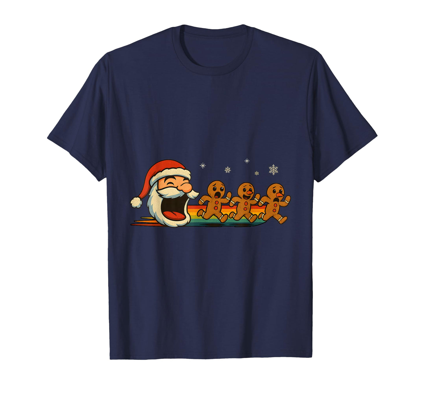 Retro Santa Chasing Gingerbread Funny Christmas T-Shirt