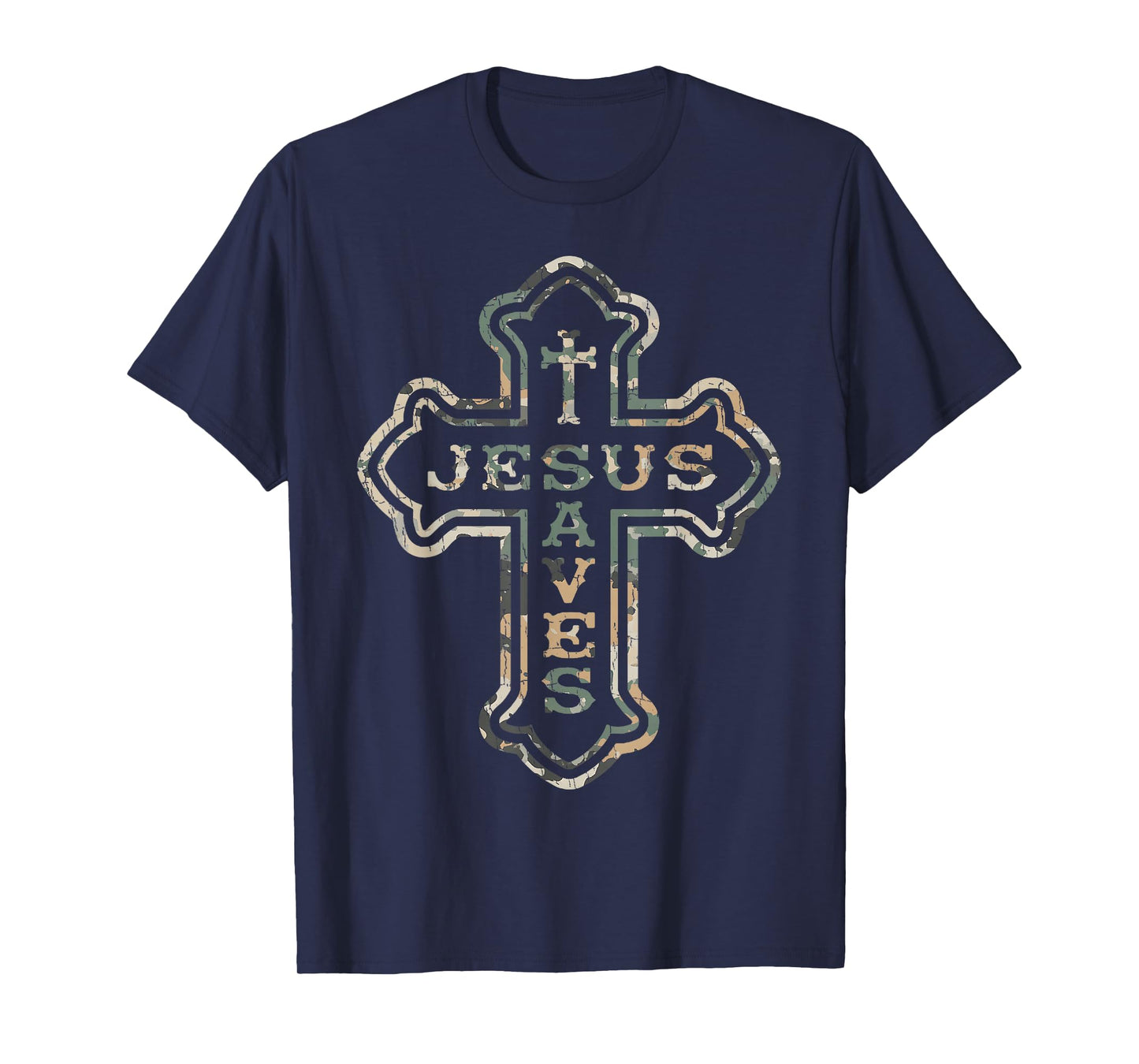 Vintage Camo Jesus Saves Cross Subtle Christian Religious T-Shirt