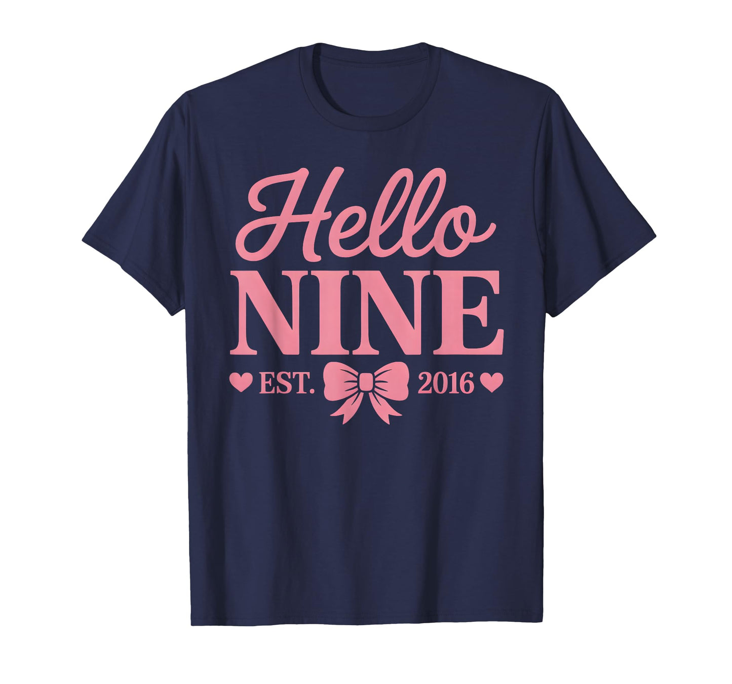 Hello Nine Est 2016 Coquette Bow 9th Birthday Girls Kids T-Shirt