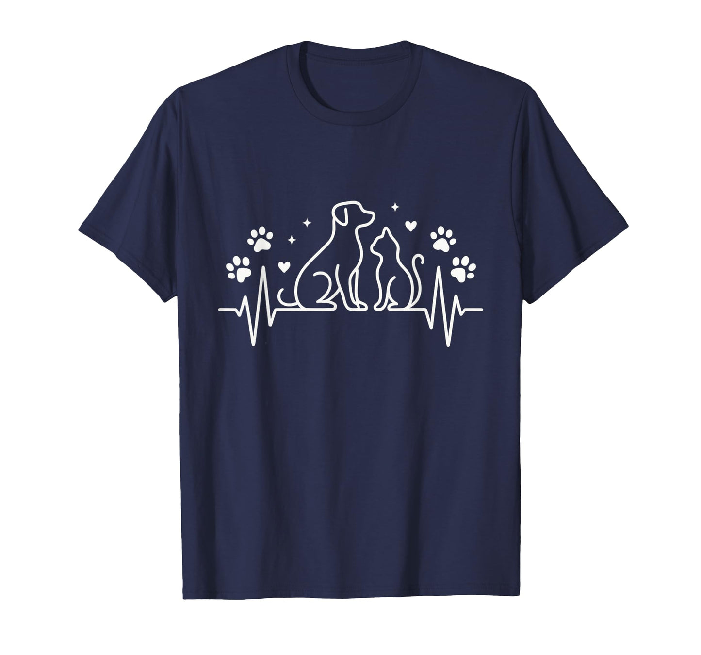 Veterinary Heartbeat Dog Cat Line Art Vet Tech T-Shirt