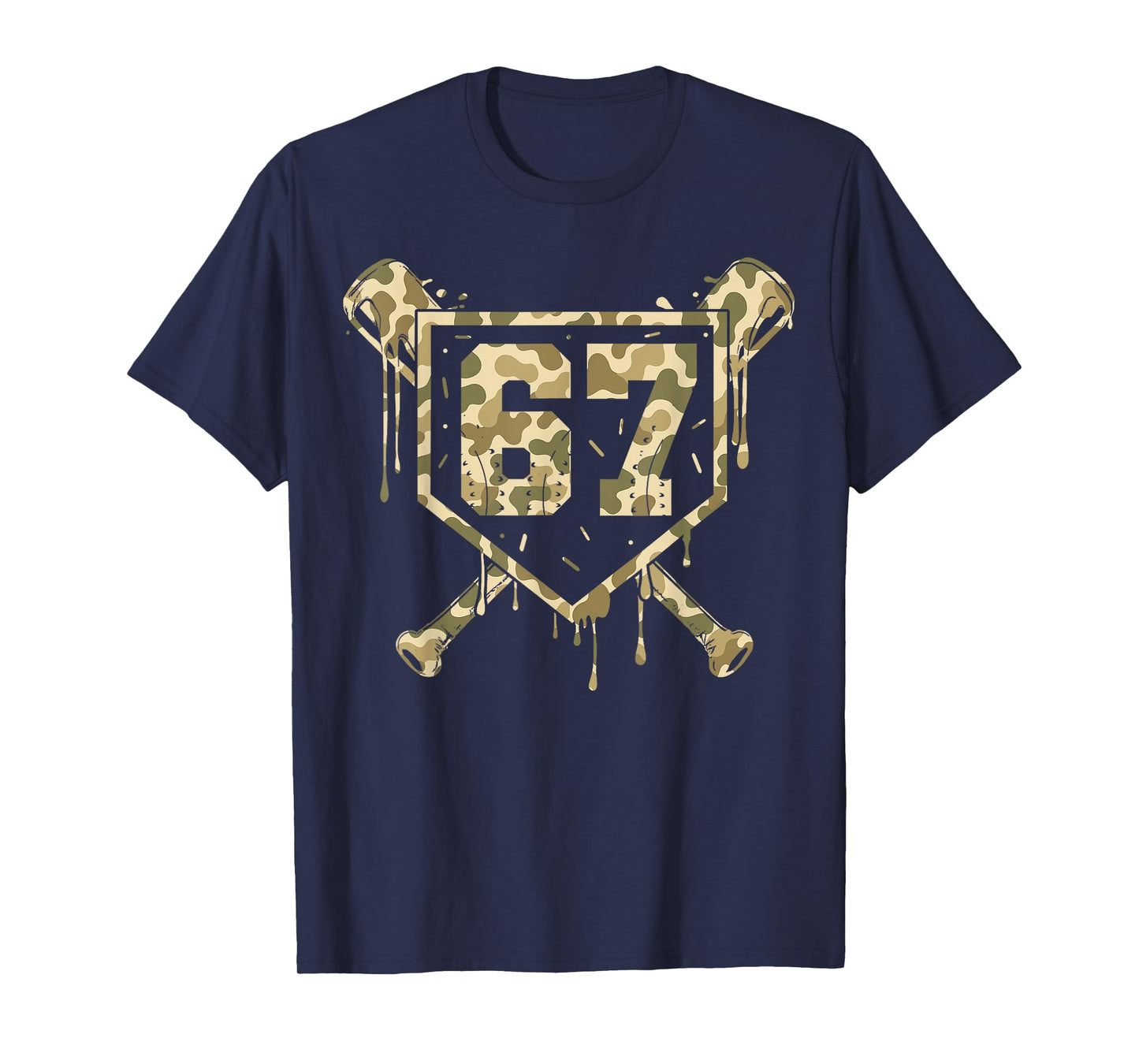 Baseball Ice Cream Drip Camo Number 67 Player 67th Birthday T-Shirt